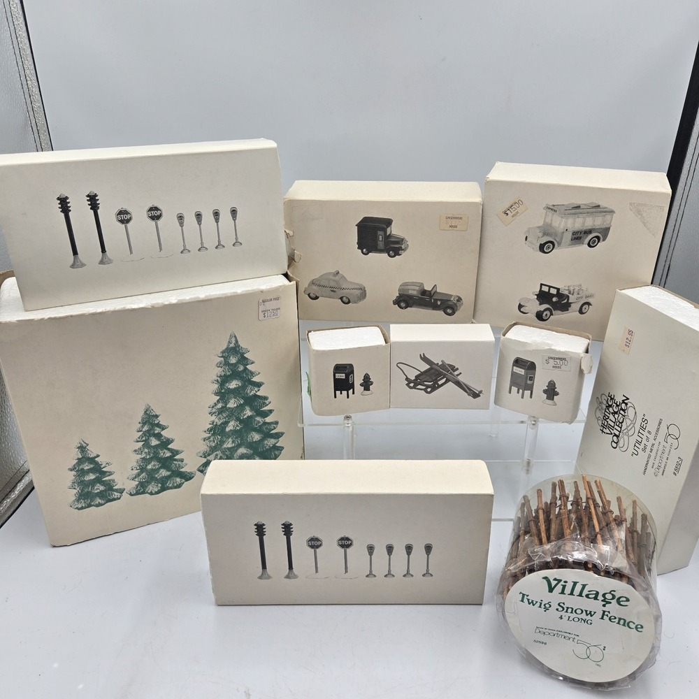 Vtg Dept 56 Mixed Village Lot Trees Cars Mailbox Utilities Christmas Accessories